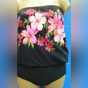 NWT  26W plus size top blouson tankini bandeau top strapless 	6633-625